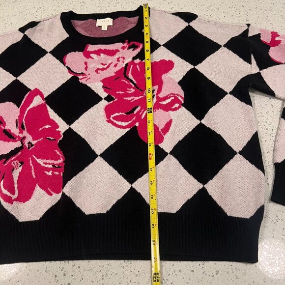 CYRUS Floral Knit Sweater Women's Size Large Pink Black White Pattern - Picture 7 of 8